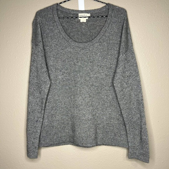 Emma & Ivy Women's Gray Metallic 100% Cashmere Pull Over Sweater Size L - Picture 10 of 10